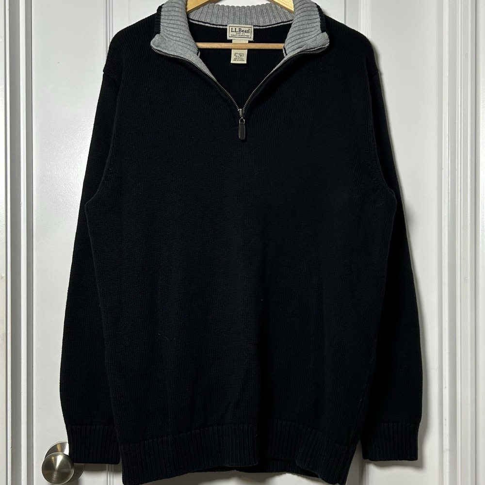 L.L.Bean Vintage Y2K Black Cotton Quarter-Zip Pullover Sweater Gorpcore Style